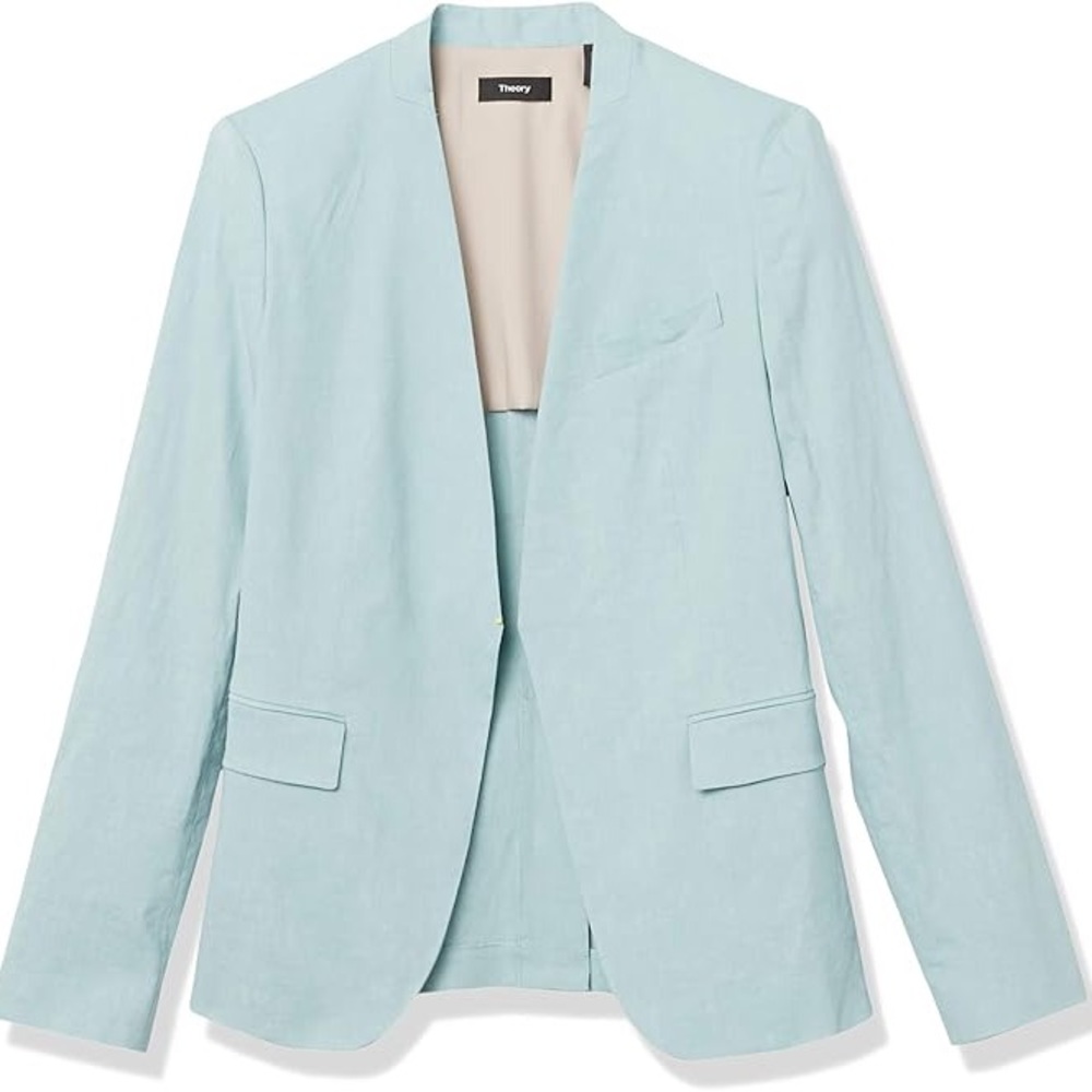 NWT Theory Collarless Linen Staple Jacket in Sky 00